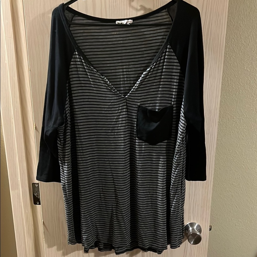 Le Lis Charcoal and Black Striped Top